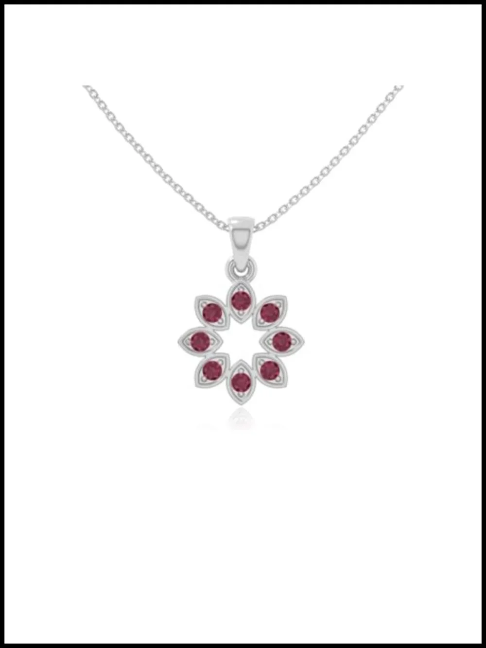 Ruby Flower Pendant Necklace in Silver or Vermeil, Birthstone Jewelry Gift